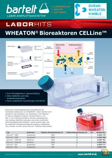 Bartelt Laborhit: WHEATON Bioreaktoren CELLine™