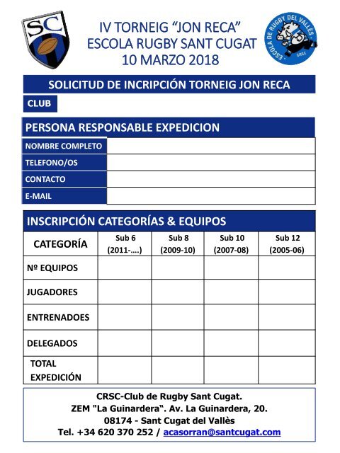 INVITACION IV Torneo Escoles Rugby Sant Cugat 2018