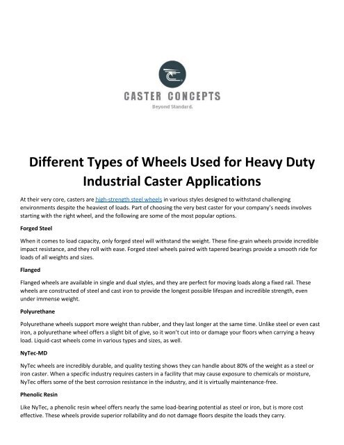 Different Types of Wheels Used for Heavy Duty Industrial Caster Applications