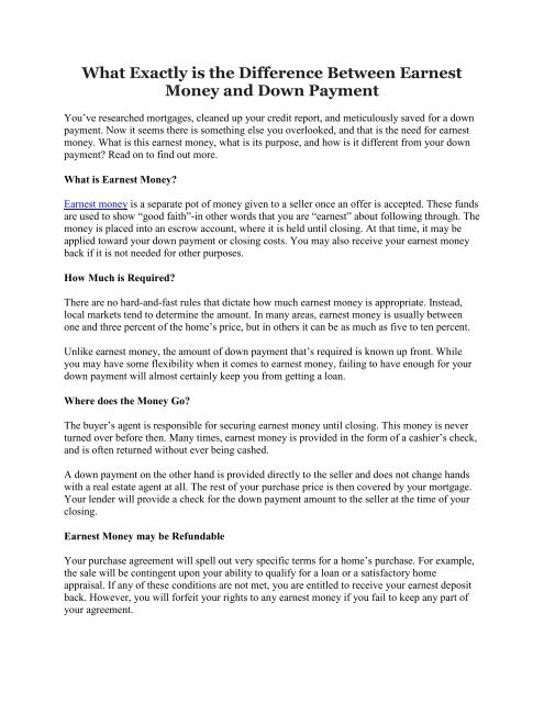 What Exactly is the Difference Between Earnest Money and Down Payment