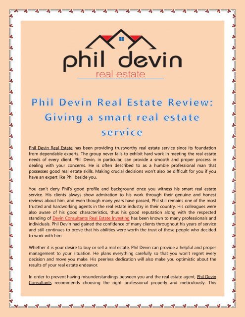 Phil Devin Real Estate Review: Giving a smart real estate service
