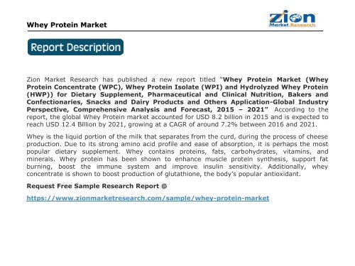 Whey Protein Market Poised to Bring in US$12.4 billion by 2021
