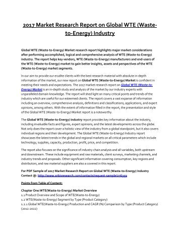 Global WTE (Waste-to-Energy) Industry 2017 Production, Market Share by Drug Type & Others 2022