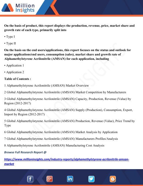 Alphamethylstyrene Acrilonitrile (AMSAN) Market Type, Segment, Proposition and Application Forecast to 2022