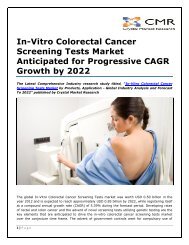 In-Vitro Colorectal Cancer Screening Tests Market Anticipated for Progressive CAGR Growth by 2022