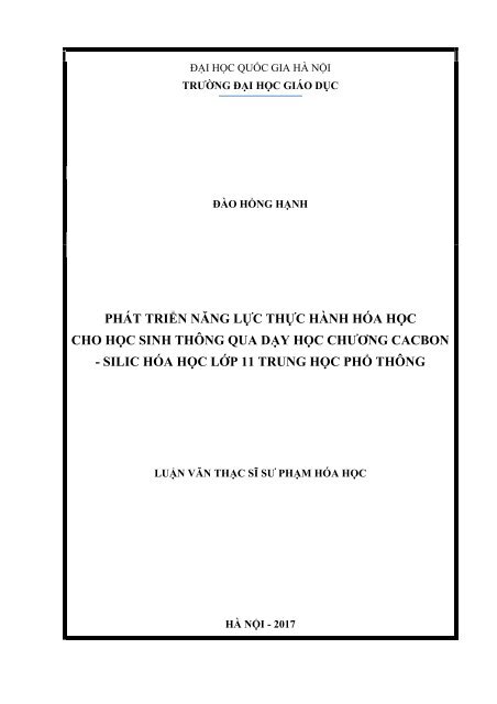 Phát triển năng lực thực hành hóa học cho học sinh thông qua dạy học chương cacbon – silic hóa học 11 trung học phổ thông