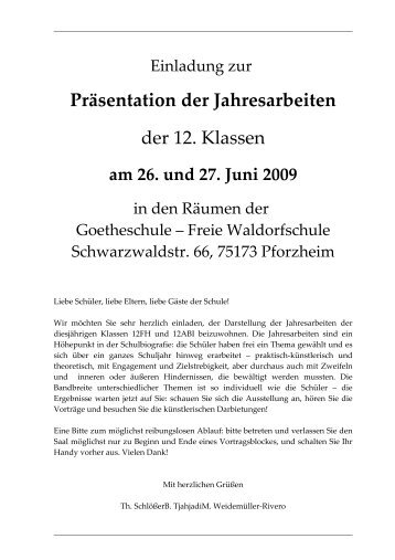 am 26. und 27. Juni 2009 - Waldorfschule Pforzheim