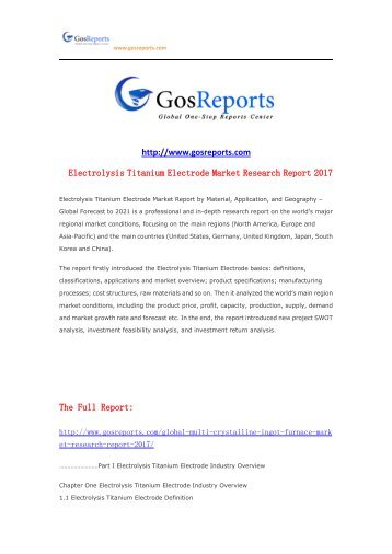 Electrolysis Titanium Electrode Market Research Report 2017