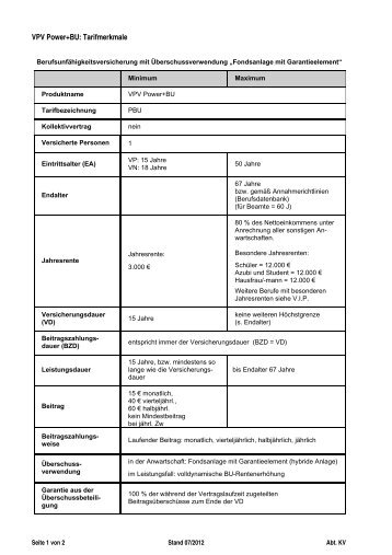 VPV Power+BU: Tarifmerkmale - VPV Makler