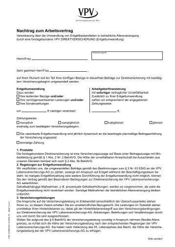 Nachtrag zum Arbeitsvertrag - VPV Makler