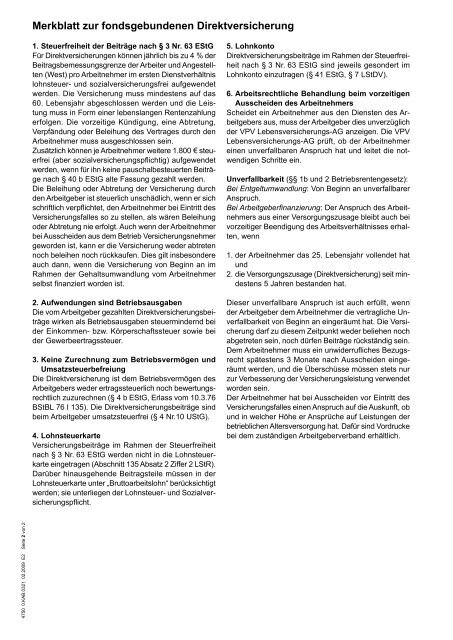 Versicherungszusage (arbeitgeberfinanziert) - VPV Makler