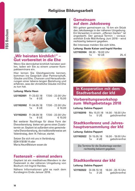 Bochum @KEFB Bistum Essen Programm 2018