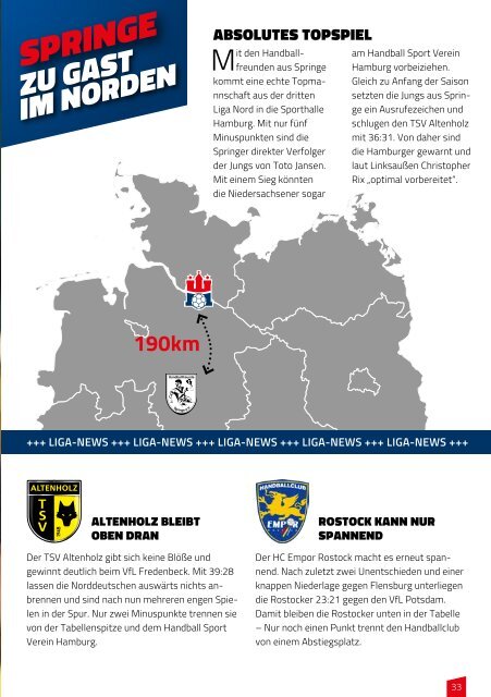 Hallenheft Handball Sport Verein Hamburg vs. HF Springe