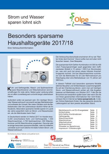 Besonders sparsame Haushaltsgeräte 2017/18 - Verbraucherinfo Kreis Olpe