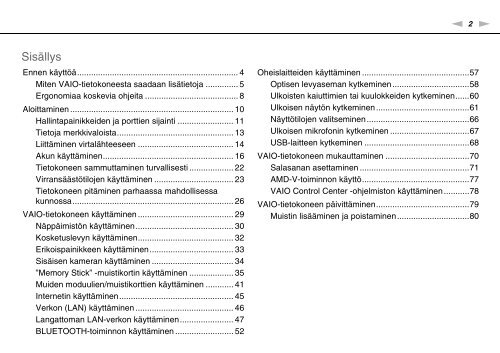 Sony VPCYB2M1E - VPCYB2M1E Mode d'emploi Finlandais