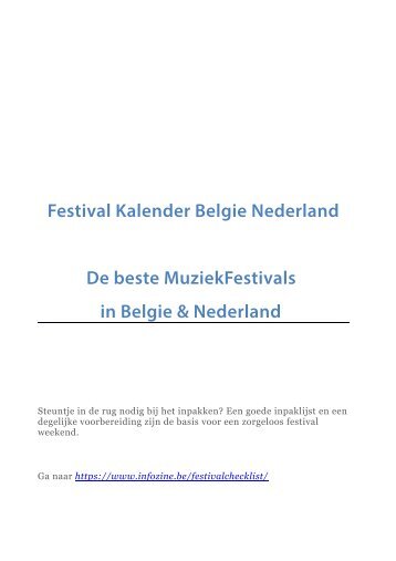 Festival Kalender 2018 Muziekfestivals Belgie Nederland