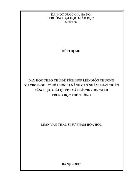 Dạy học theo chủ đề tích hợp liên môn chương “cacbon silic” hóa học 11 nâng cao nhằm phát triển năng lực giải quyết vấn đề cho học sinh trung học phổ thông