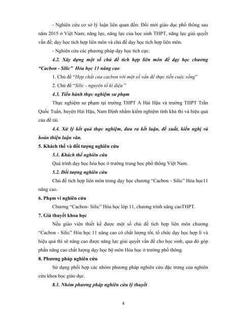 Dạy học theo chủ đề tích hợp liên môn chương “cacbon silic” hóa học 11 nâng cao nhằm phát triển năng lực giải quyết vấn đề cho học sinh trung học phổ thông