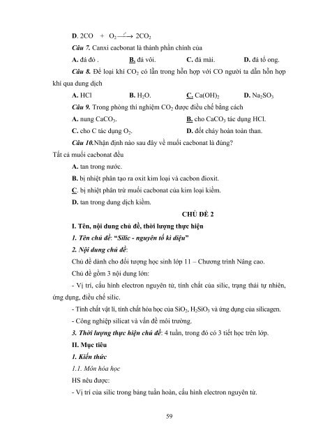 Dạy học theo chủ đề tích hợp liên môn chương “cacbon silic” hóa học 11 nâng cao nhằm phát triển năng lực giải quyết vấn đề cho học sinh trung học phổ thông