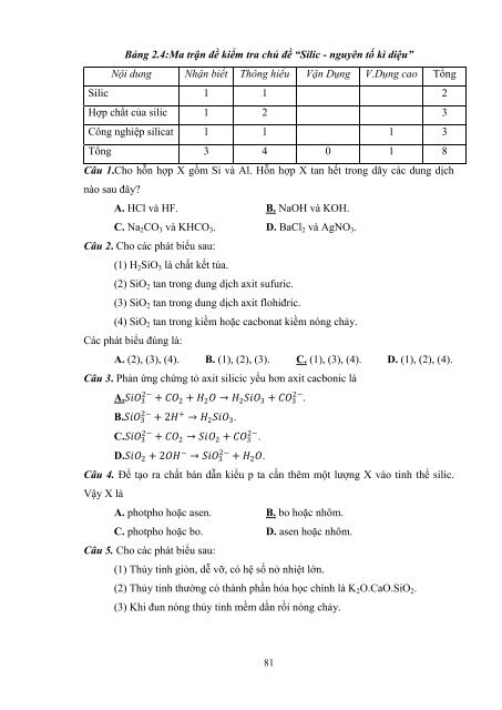 Dạy học theo chủ đề tích hợp liên môn chương “cacbon silic” hóa học 11 nâng cao nhằm phát triển năng lực giải quyết vấn đề cho học sinh trung học phổ thông