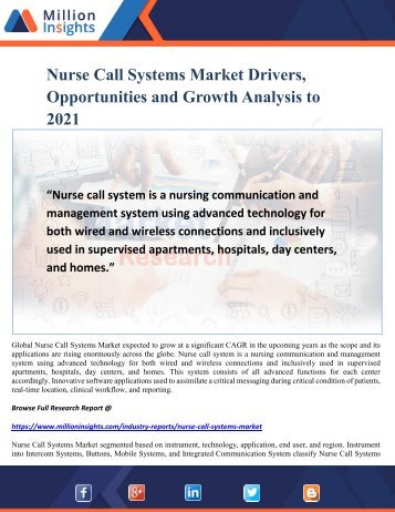 Nurse Call Systems Market Drivers, Opportunities and Growth Analysis to 2021