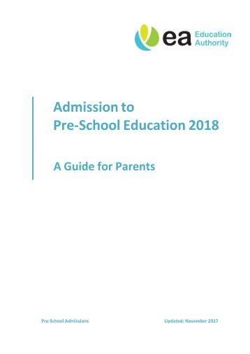 Guide for Parents on Admission to Pre-School Education 2018