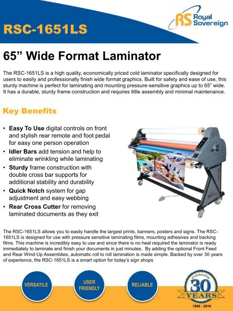 Royal Sovereigns RSC-1651LS Cold Pressure Roll Laminator 65″ – PrintFinish.com