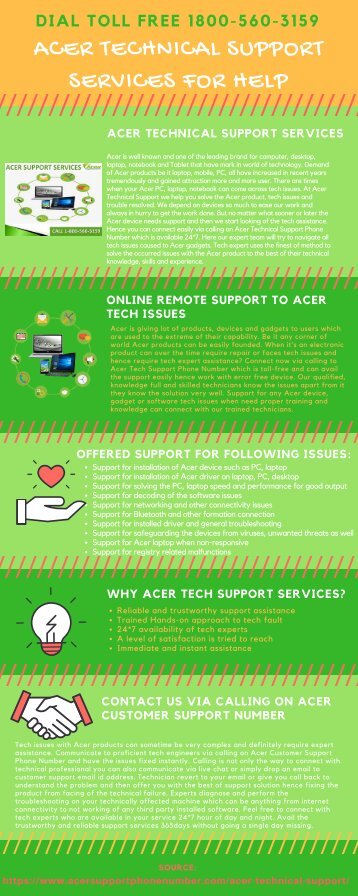 Acer Technical Support Services for help Dial 18005603159