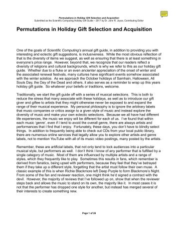 Permutations in Holiday Gift Selection and Acquisition - 2017 Holiday Gift Guide