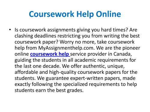 Coursework Help Online by Experts of MyAssignmenthelp.com