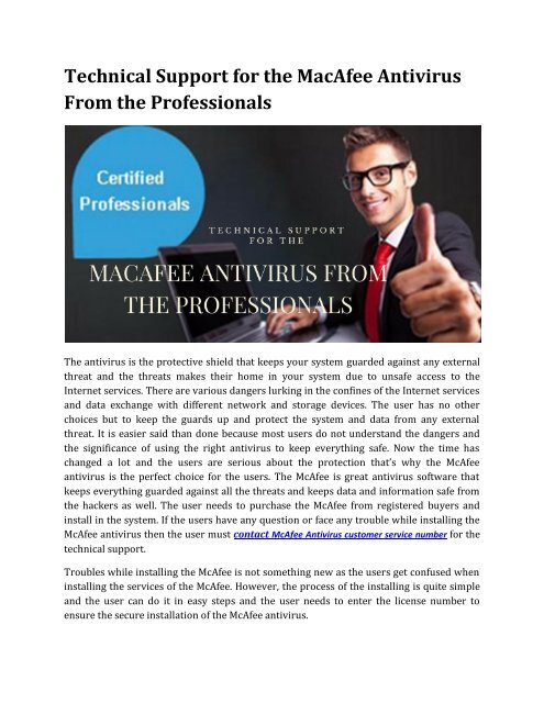 Technical Support for the McAfee Antivirus From the Professionals