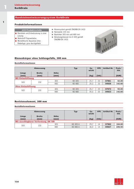 ACO Österreich Bauelemente Preisliste 2018 - 01 Linienentwässerung