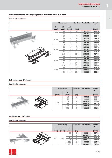 ACO Österreich Bauelemente Preisliste 2018 - 01 Linienentwässerung