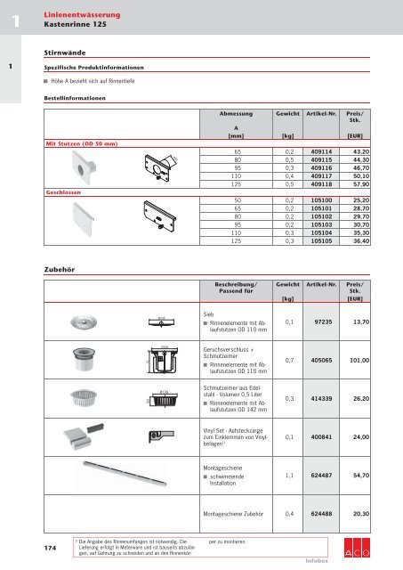 ACO Österreich Bauelemente Preisliste 2018 - 01 Linienentwässerung