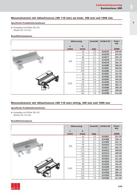ACO Österreich Bauelemente Preisliste 2018 - 01 Linienentwässerung