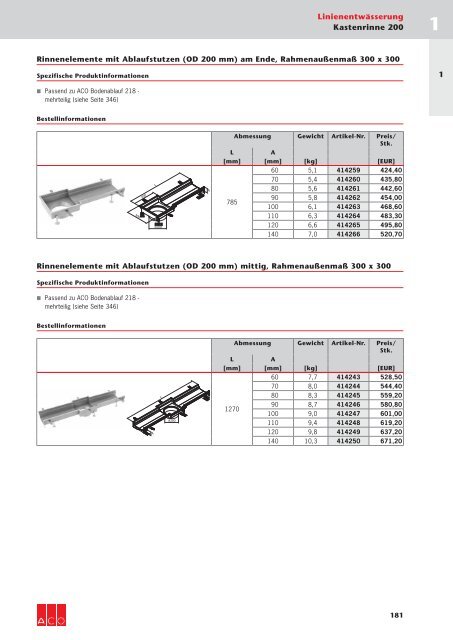ACO Österreich Bauelemente Preisliste 2018 - 01 Linienentwässerung