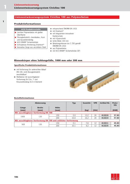 ACO Österreich Bauelemente Preisliste 2018 - 01 Linienentwässerung