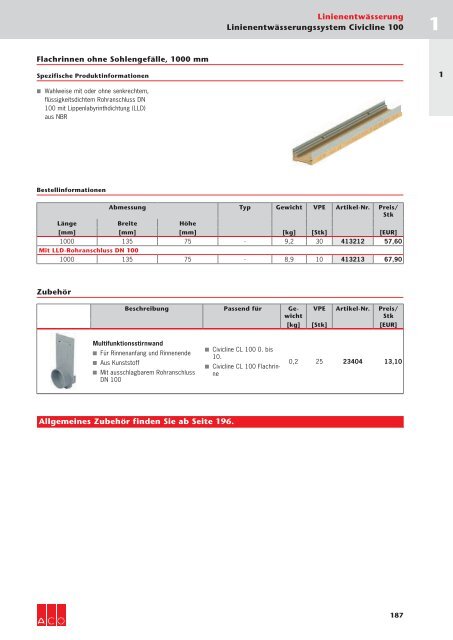 ACO Österreich Bauelemente Preisliste 2018 - 01 Linienentwässerung