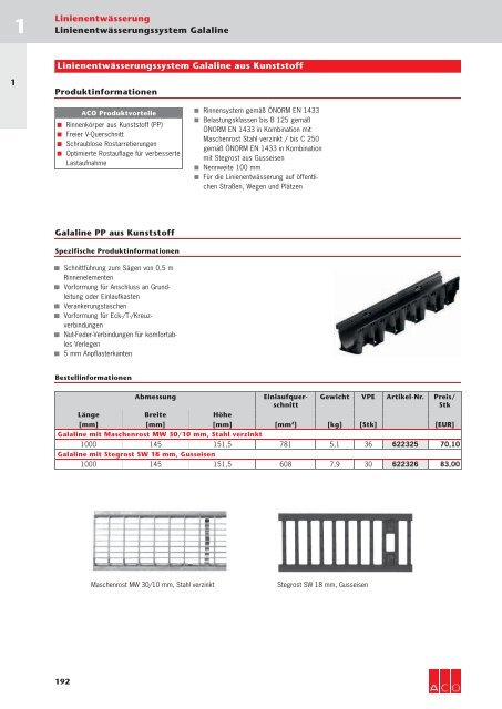 ACO Österreich Bauelemente Preisliste 2018 - 01 Linienentwässerung