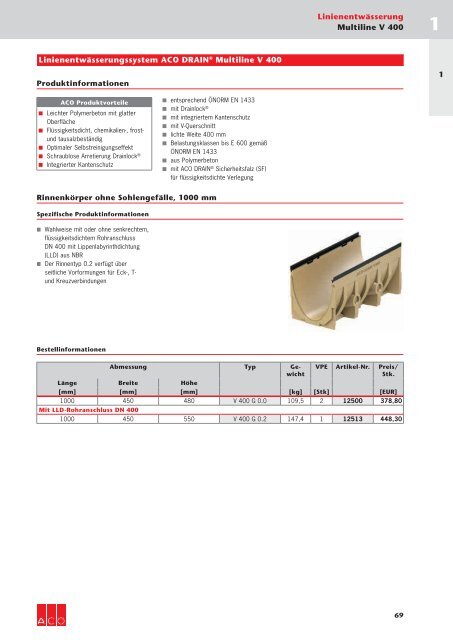 ACO Österreich Bauelemente Preisliste 2018 - 01 Linienentwässerung