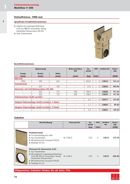 ACO Österreich Bauelemente Preisliste 2018 - 01 Linienentwässerung