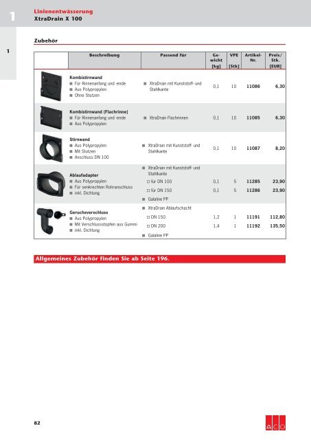ACO Österreich Bauelemente Preisliste 2018 - 01 Linienentwässerung
