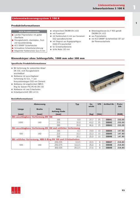 ACO Österreich Bauelemente Preisliste 2018 - 01 Linienentwässerung