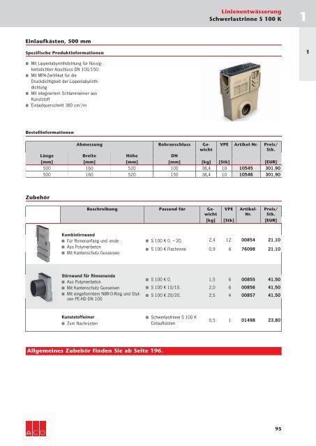 ACO Österreich Bauelemente Preisliste 2018 - 01 Linienentwässerung