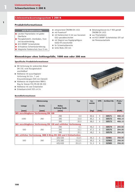 ACO Österreich Bauelemente Preisliste 2018 - 01 Linienentwässerung