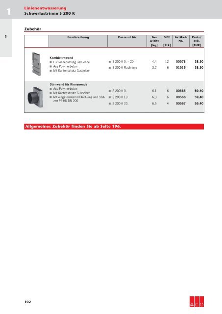 ACO Österreich Bauelemente Preisliste 2018 - 01 Linienentwässerung