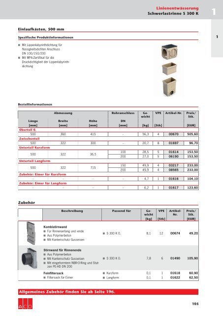 ACO Österreich Bauelemente Preisliste 2018 - 01 Linienentwässerung