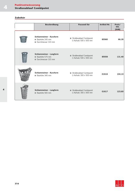 ACO Österreich Bauelemente Preisliste 2018 - 04 Punktentwässerung