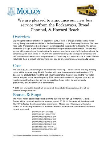 Molloy High School Bus Transportation