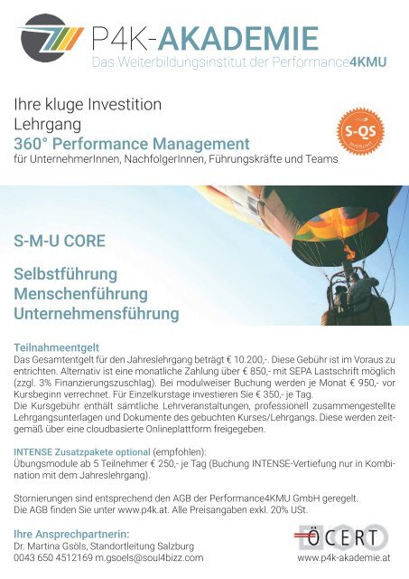  Salzburg Jahreskurs für mehr Unternehmerkompetenz P4K-Akademie 360° Performance Management 